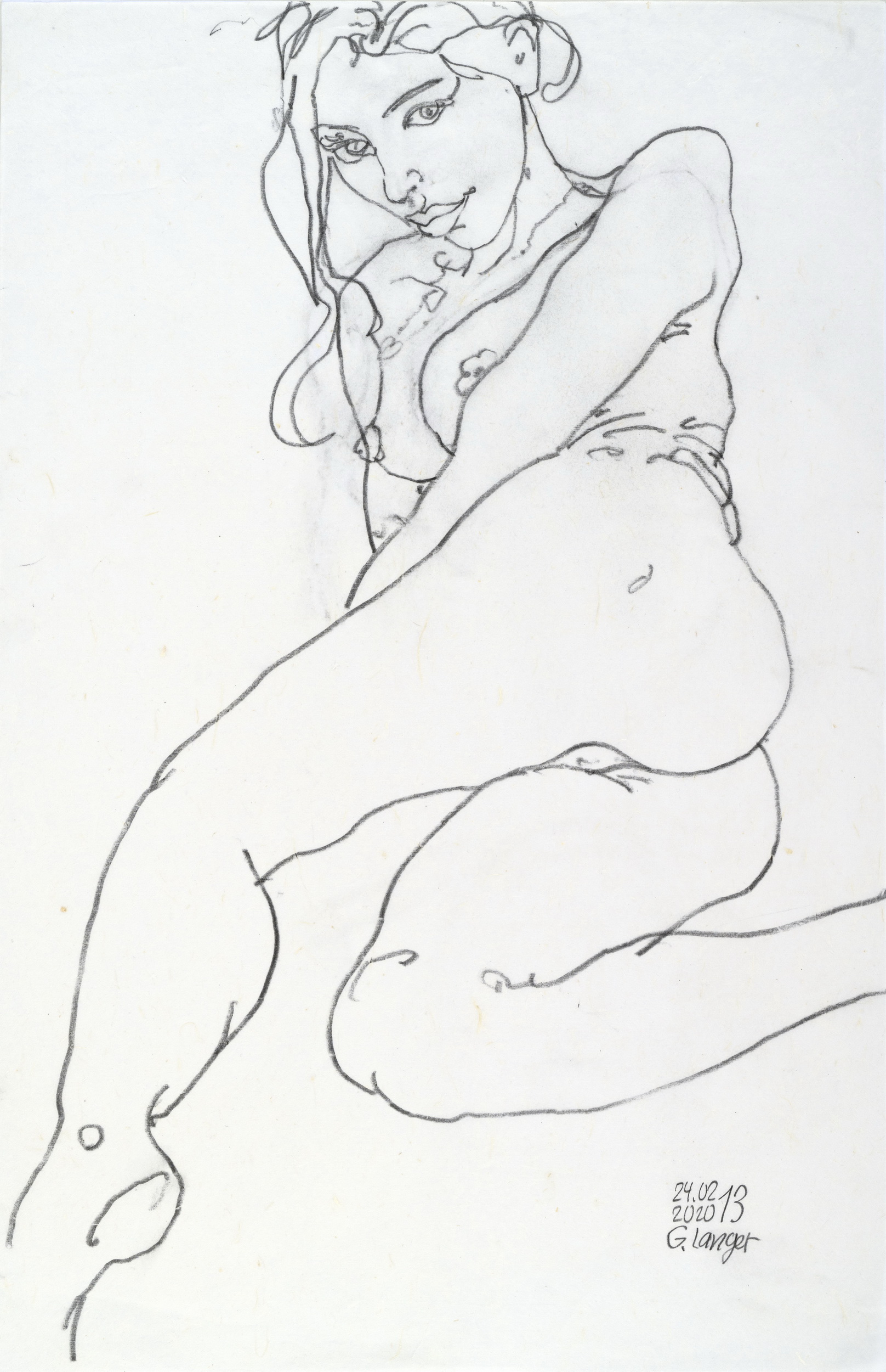 Gunter Langer, Liegender Mädchenakt, 2020, 70 x 45 cm